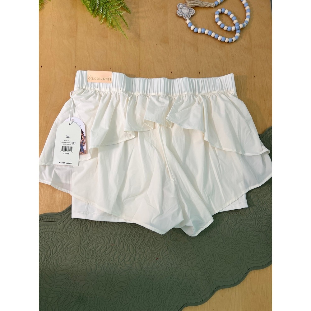 Blogilates Ruffle Short size XL White NWT - Picture 2 of 8